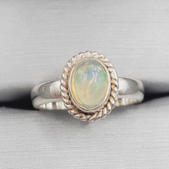 Jewelry - Genuine Opal 925 Sterling Silver Rope Halo Ring